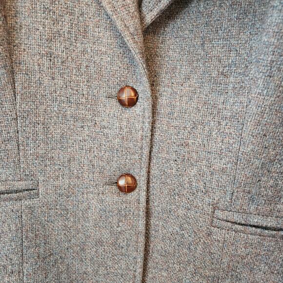 Vintage 70s Women's Grey Wool Blazer with Brown Leather Buttons, VTG Size 12 - Picture 2 of 7